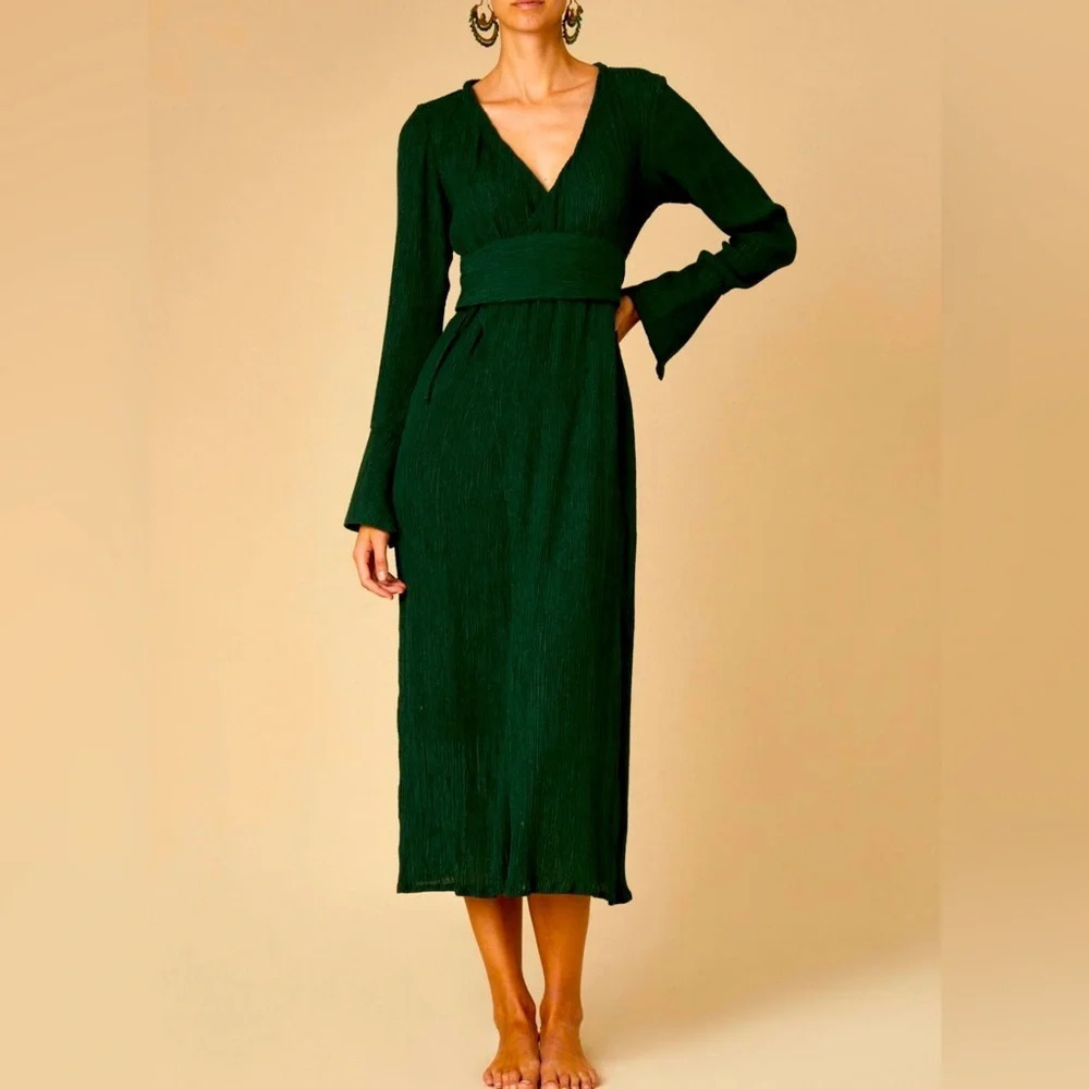 NWT SAVANNAH MORROW the label emerald SKY wrap maxi handwoven dress sz XS